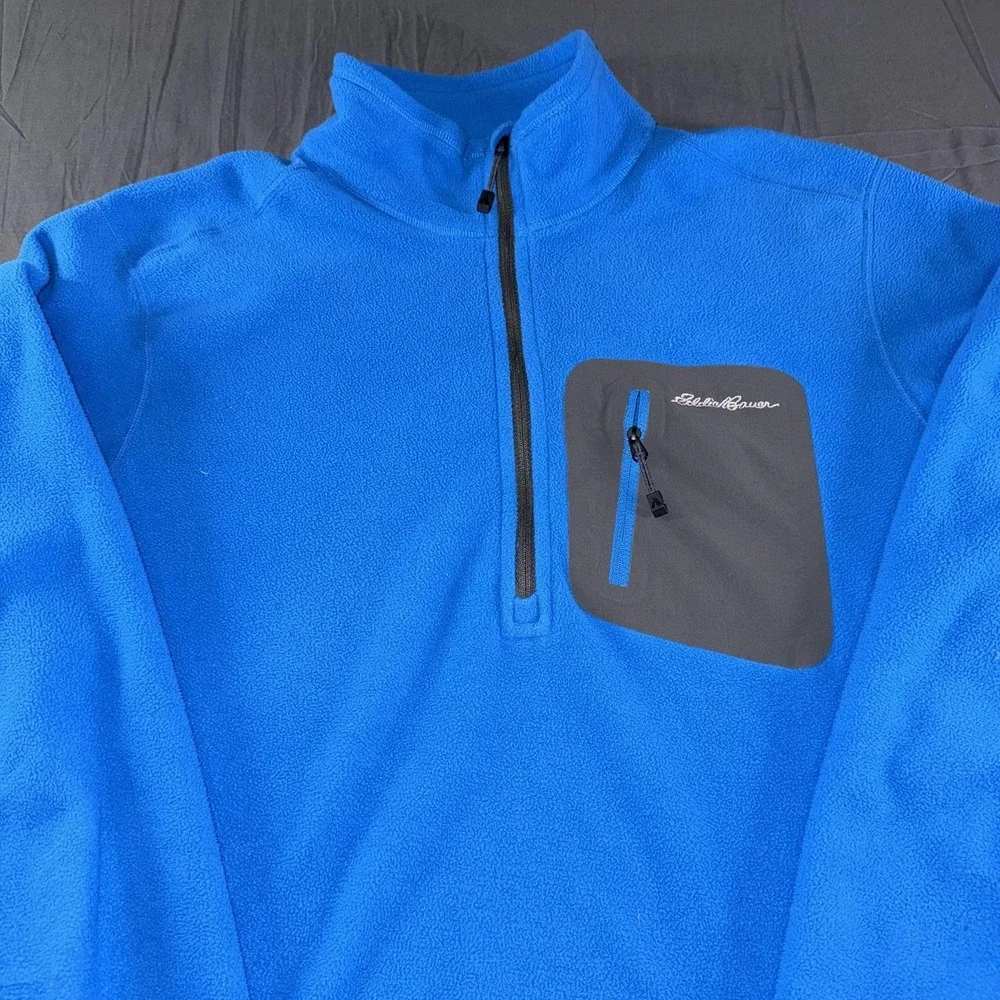 Eddie Bauer Sweater Mens Large Tall Blue Fleece 1/4 Zip Mock Neck First Ascent